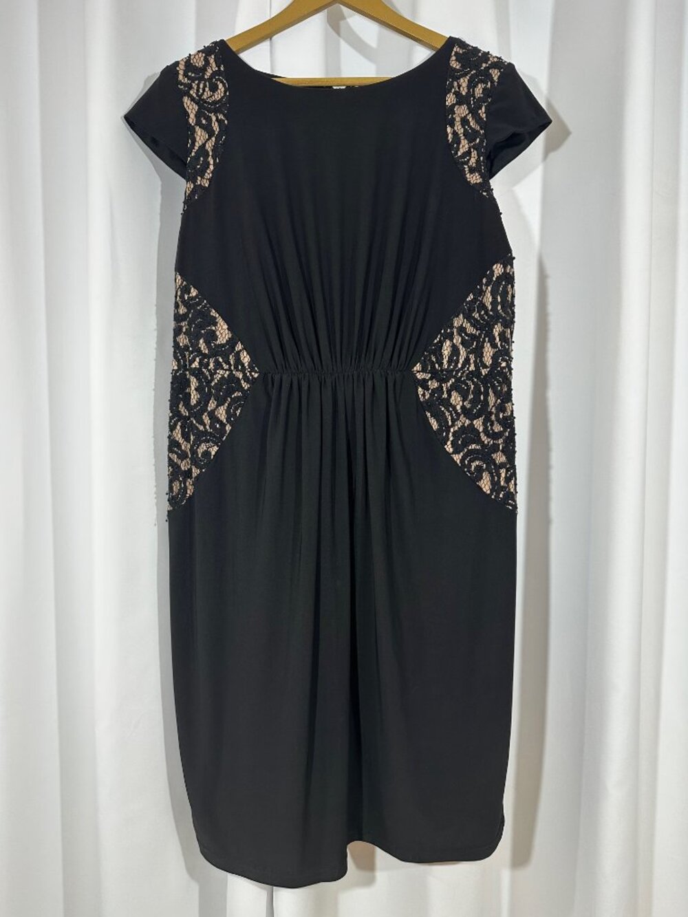 Adrianna Papell Black Lace Cocktail Dress Size 14W Plus Sheath